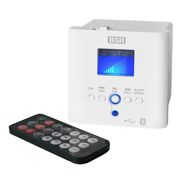 Zosilňovač s rádiom, bluetooth a USB do kúpelne, toalety, či kuchyne.
